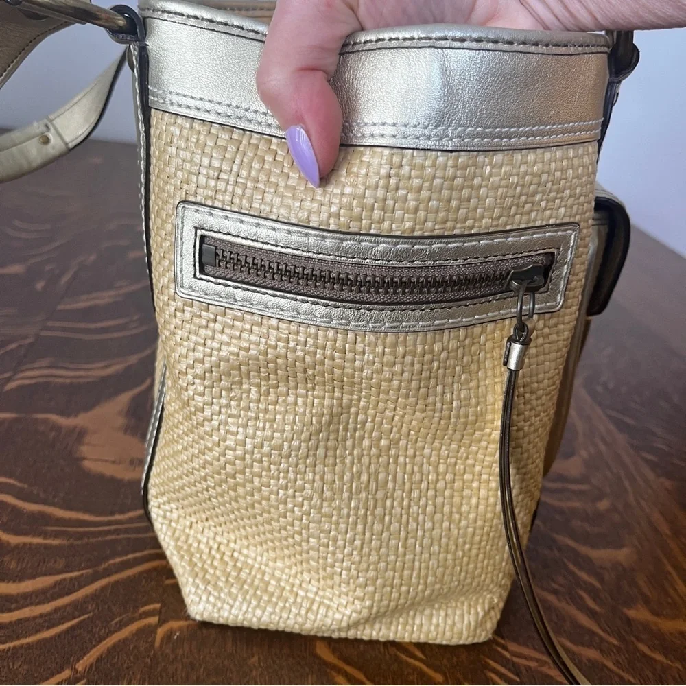 Coach Legacy Silver and Tan Woven Tote
